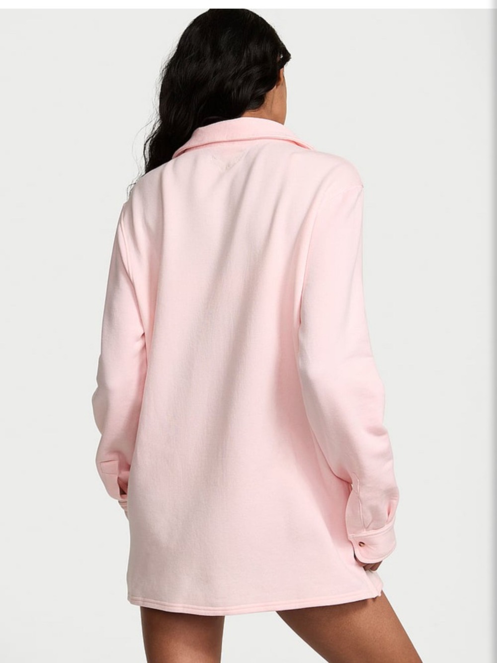 Victoria Secret Angel 💕Pink Modal Fleece Button Down Oversized Top Large NWT - Picture 2 of 12